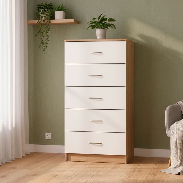 Comoda 5 Cajon 5 Cajones 55x110x40 cm Bicolor