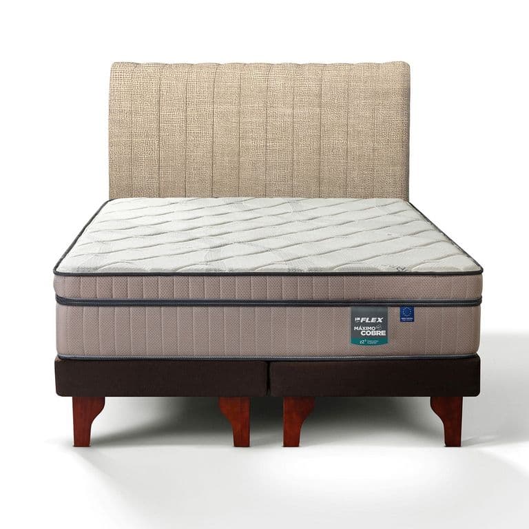 Cama Europea Maximo Cobre King/Respaldo Tubular Beige