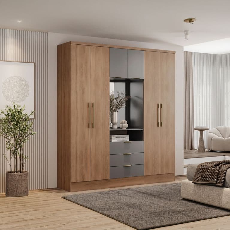 Closet Ambar 4 Puerta(s) 3 Cajon(es) 6 Repisa(s) 180x206x47 cm Cafe