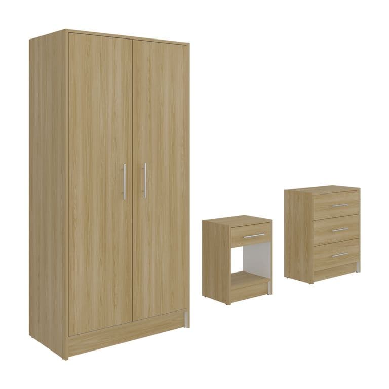 Combo Closet 2 Puertas + Comoda + Velador Fresno Europeo/Blanco