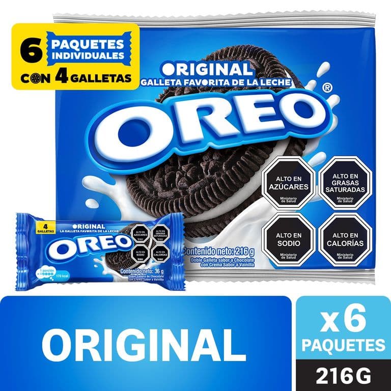 Pack Galleta Oreo Rellena con Crema Sabor Vainilla 6 x 36 g 216 GR