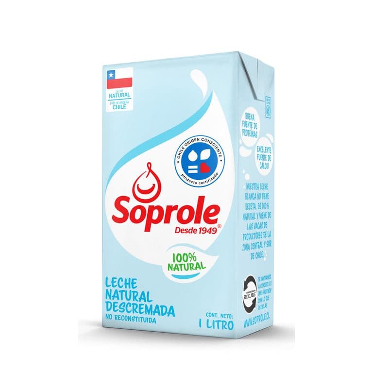 Leche Descremada Natural Soprole 1 lt