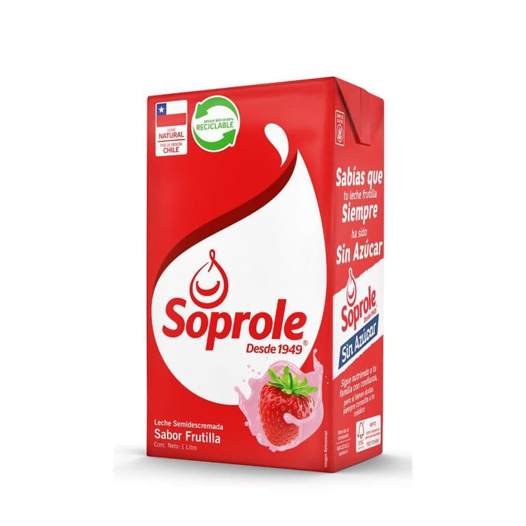 Leche Semidescremada Sabor Frutilla Soprole 1 L 1 LT