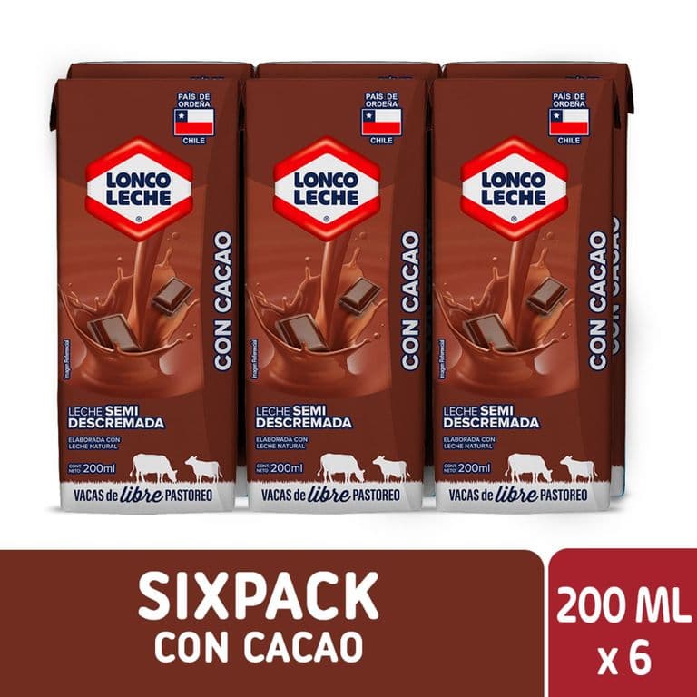 Pack Leche Semidescremada Chocolate Loncoleche 6 x 200 ml PACK 6 X 200 ML