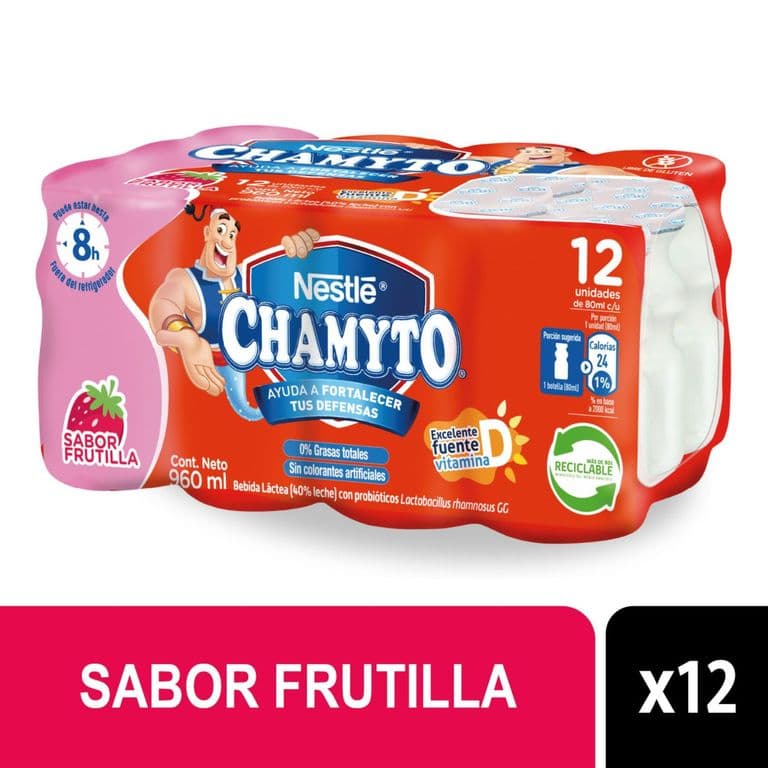 Pack Probioticos Chamyto Sabor Frutilla 12 x 80 ml