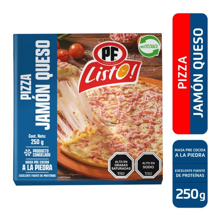 Pizza Jamon y Queso Congelada PF Listo 250 g