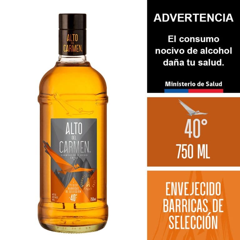 Pisco Alto Del Carmen Envejecido Barricas de seleccion 40 750 cc 750 ML