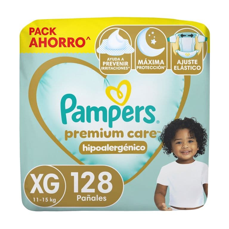 Panales Desechables Premium Care Hipoalergenico Talla XG Pampers 128 un