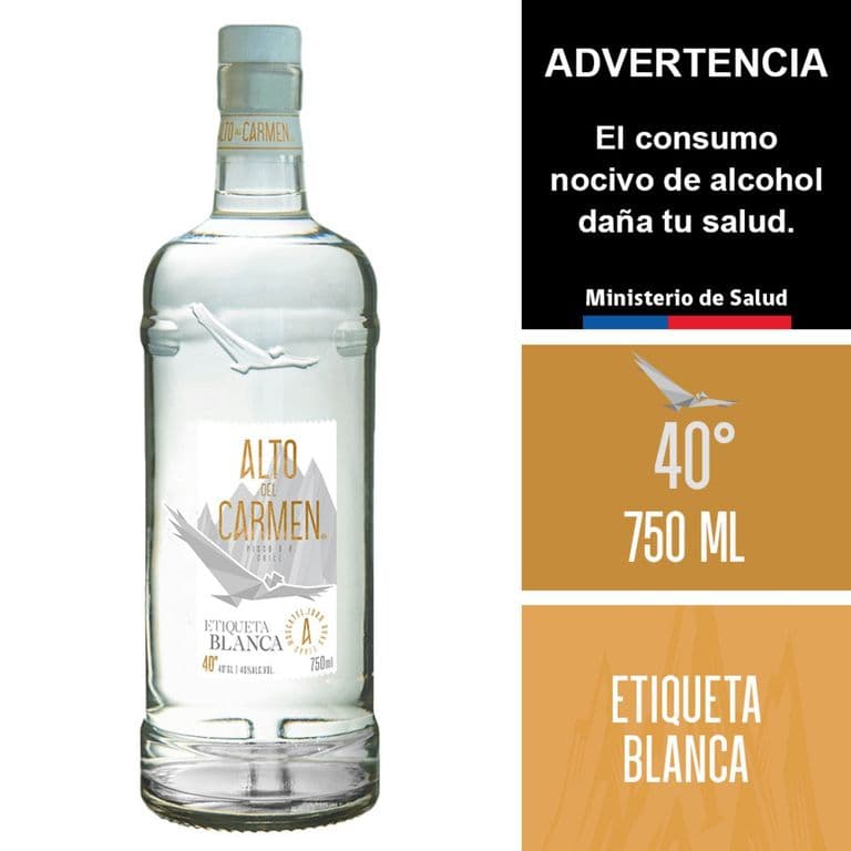 Pisco Alto Del Carmen Etiqueta Blanca 40 750 cc 750 ML