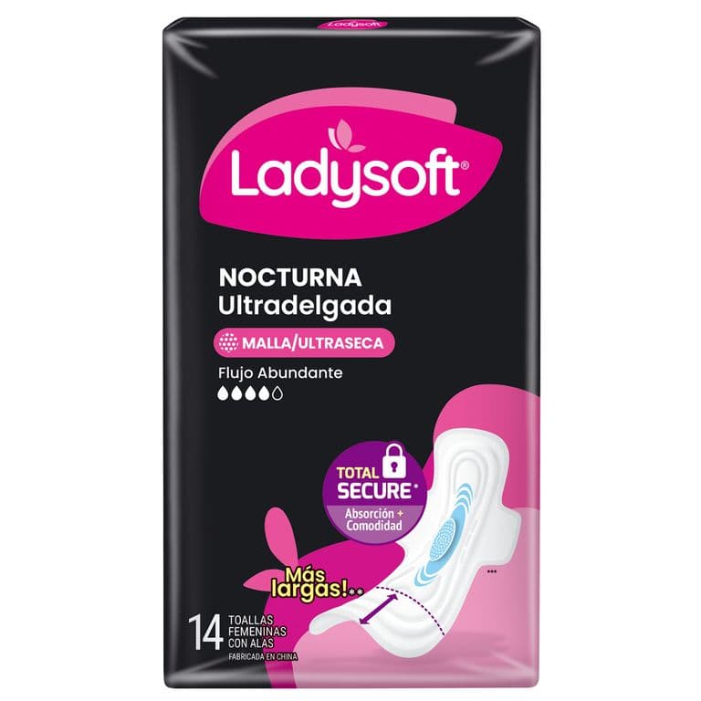 Toallas Higienicas Nocturna Ultradelgada Tela Ultraseca Ladysoft 14 un