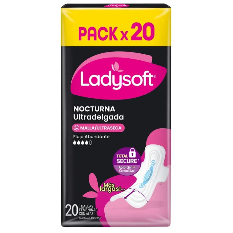 Toallas Higienicas Nocturna Ultradelgada Tela Ultraseca Ladysoft 20 un