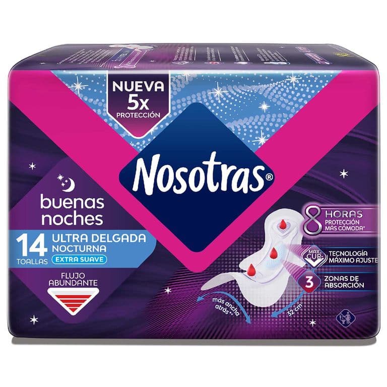Toallas Femeninas Nocturnas Ultradelgadas Extra Suaves Nosotras 14 Un