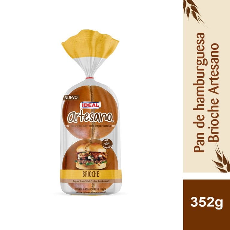 Pan de Hamburguesa Tipo Brioche Ideal 4 Un 352 GR