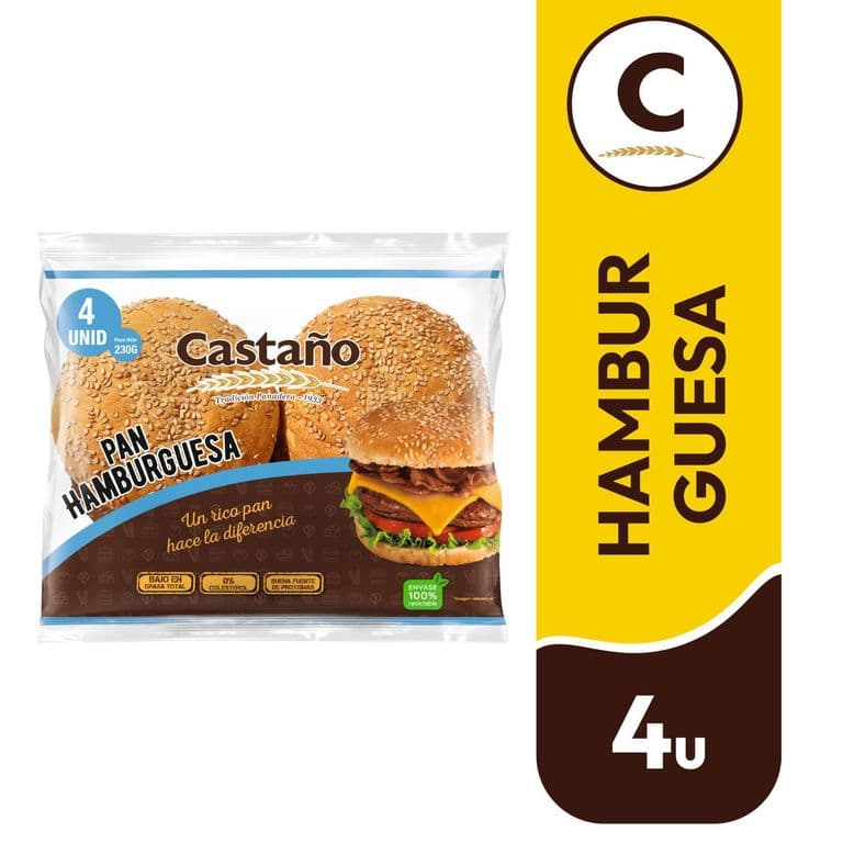 Pan de Hamburguesa Castano 4 Un 230 g