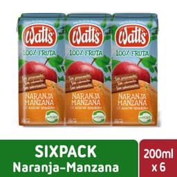 Sixpack Jugo Mix Naranja y Manzana Sin Azucar Watts 6 x 200 ml