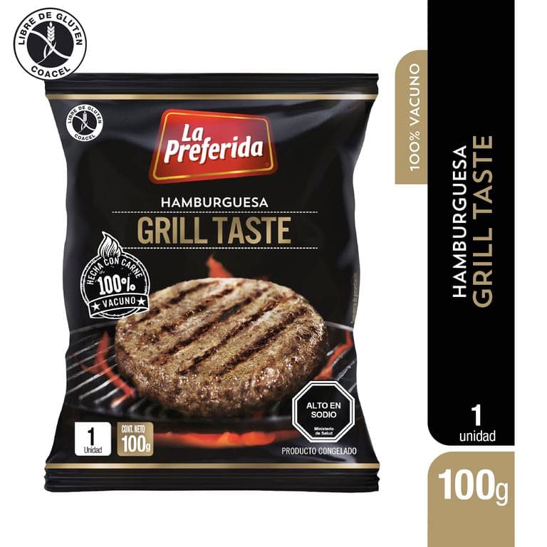 Hamburguesa de Vacuno Grill Taste Congelada La Preferida 100 g