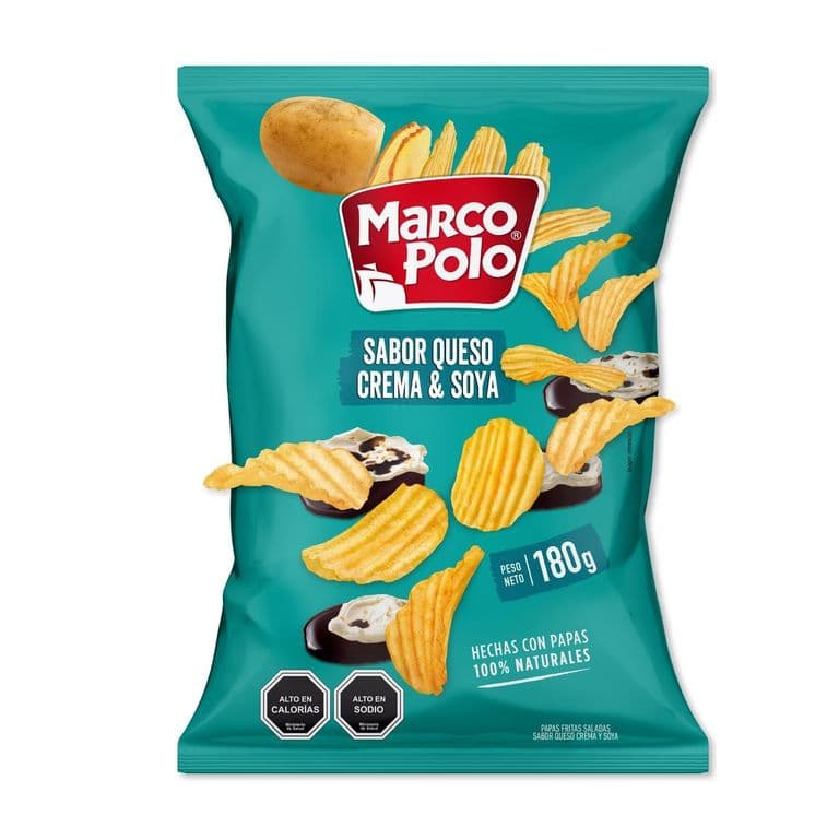Papas Fritas Sabor Queso Crema y Soya Marco Polo 180 g