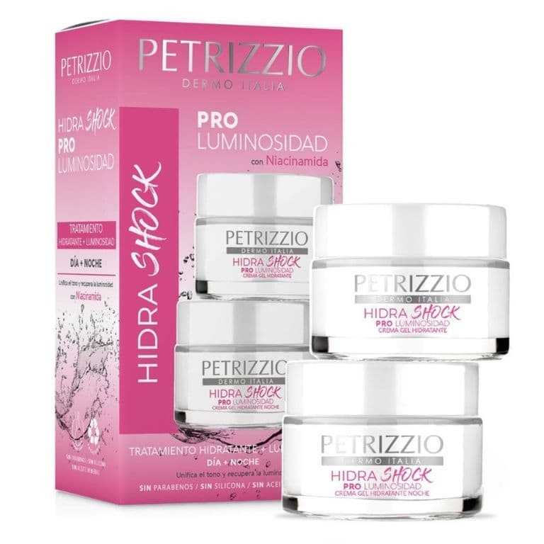 Pack Crema Facial Hidra Shock Pro Luminosidad Dia + Noche Petrizzio 50 GR + 50 GR