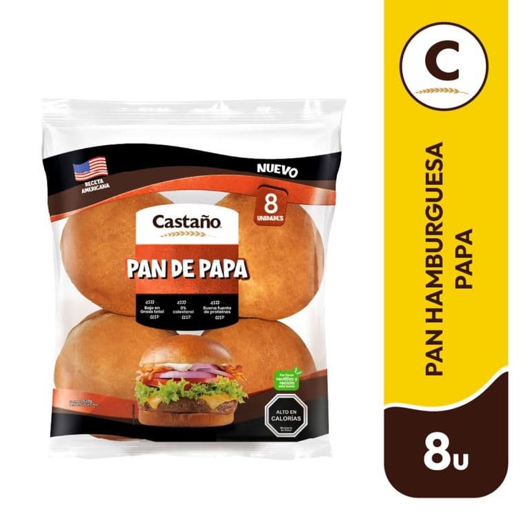Pan de Hamburguesa de Papa Castano 8 Un 520 GR