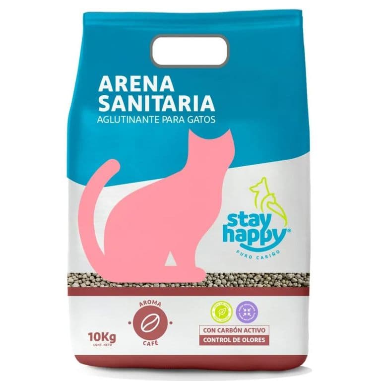 Arena Sanitaria para Gatos Aglutinante Aroma Cafe Stay Happy 10 Kg