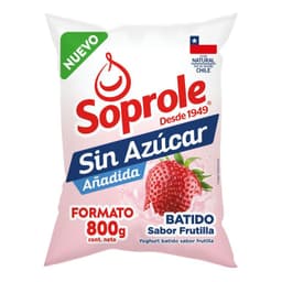 Yoghurt Batido Sabor Frutilla Sin Azucar Bolsa Soprole 800 g