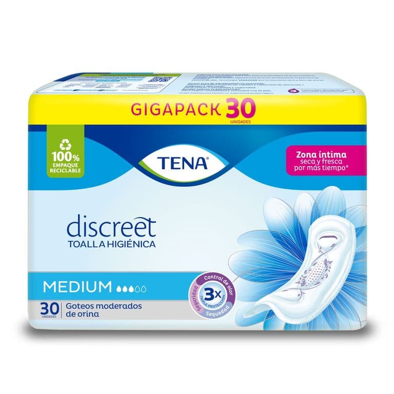 Toalla Incontinencia Discreet Medium Femenina Tena 30 un