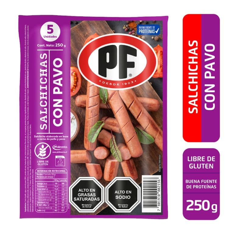 Salchicha con Pavo 250 gr PF 5 un