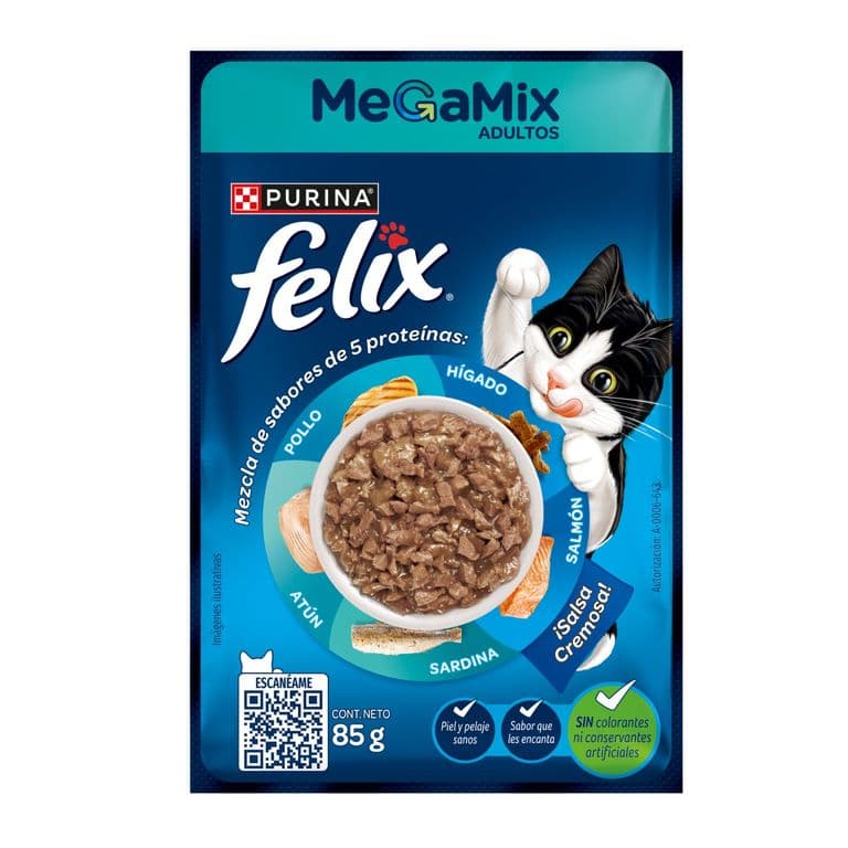 Pouch de Alimento Humedo para Gatos Adulto Megamix Felix 85 g