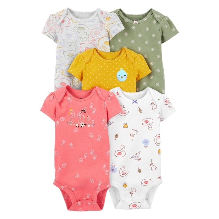 Pack 5 Bodys Manga Corta patitos Alegres 100% Algodon Pilucho Amarillo 18 MESES