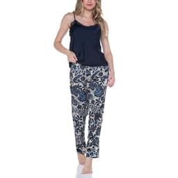 Pijama Mujer Satin Con Encaje Ultra Suave Azul S