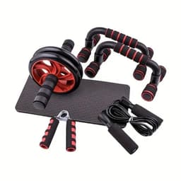 Set Rueda Abdominal Cuerda Saltar Mangos Push Ups Rojo