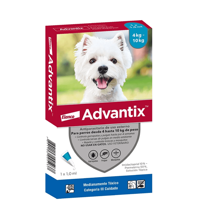 Advantix Pipeta Antipulgas Y Garrapatas Perros 4-10 Kg Celeste 1 Kg