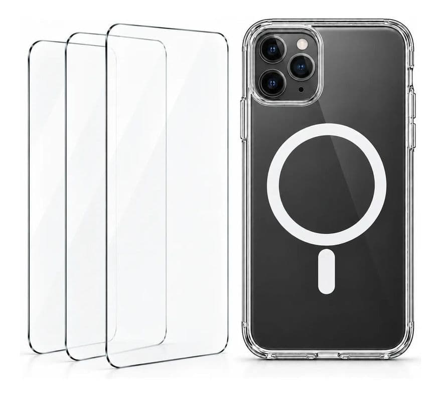 Carcasa Magnetica + 3 Micas Compatible con iPhone 11 Pro Max Transparente