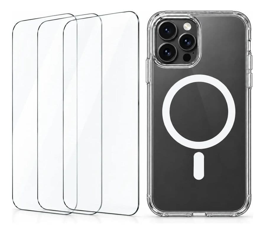 Carcasa Transparente Magnetica + 3 Micas Compatible con iPhone 15 Pro