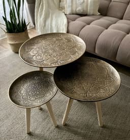 Set 3 Mesas Decorativas Diseno Vintage Dorado Envejecido Jhn