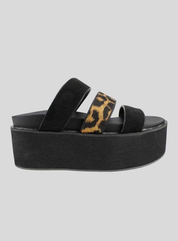 Sandalia New Walk Leopardo Negra Negro 35