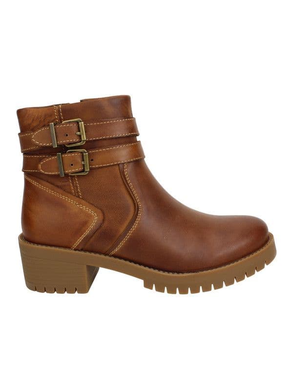 Botin Palm Doble Broche Cuero Marron Cafe Claro 36