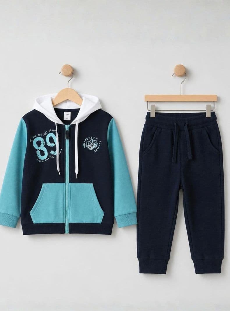 Conjunto 2 Piezas Pantalon y Poleron Bebe Nino 100% Algodon 89 Blue Tedminak Azul 12 A 18 Meses