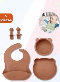 Set De Alimentacion Bebe Silicona 5 Piezas De Osito Libre BPA Naranja