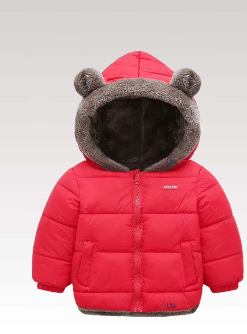Parka Con Capucha Manga Larga Nina Orejitas Roja Rojo 3-4 anos