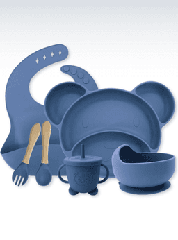 Set De Alimentacion Bebe Silicona 6 Piezas Libre BPA Azul