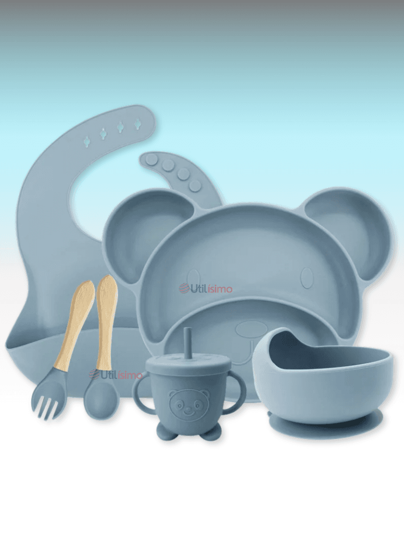 Set De Alimentacion Bebe Silicona 6 Piezas Libre BPA Celeste