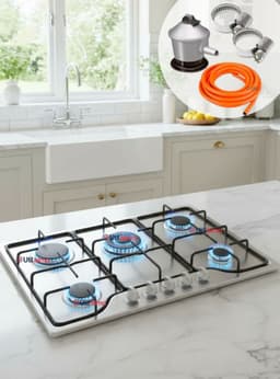 Cocina Encimera Gas Licuado de 5 Platos Acero Inoxidable + Kit de instalacion
