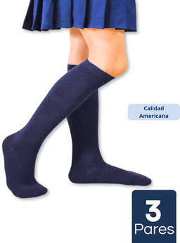 Pack 3 Calcetines Escolar Largo Azul Bambu Mas Clothing M