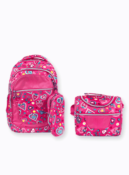 Mochila Con Lonchera Y Estuche 45CM Nina Intense Pink Hearts