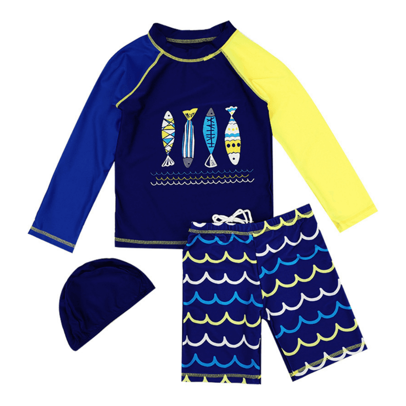 Traje de Bano 3 piezas Manga Larga Nino Jump Kids Peces Azul 8