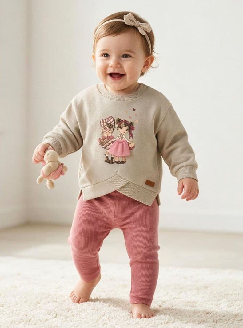 Conjunto 2 Piezas Poleron y Buzo 100% Algodon Tedmimak Bebe Nina Pretty 18 A 24 Meses
