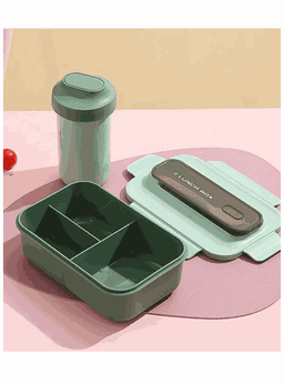 Fiambrera Contenedor 1200 Ml Lunch Box Taper Hermetico + Vaso Plastico Green
