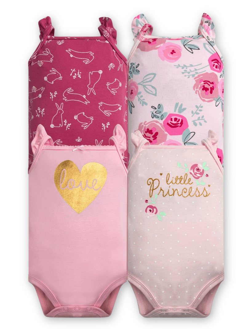 Pack 4 Bodys Nina Sin Manga Tedmimak 100% Algodon Rosa Little Princess Rosado 3-6 meses
