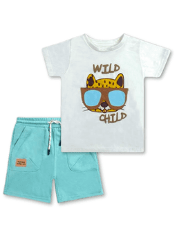 Set 2 Piezas Conjunto Polera y Short Tedmimak Verano 100% Algodon Wild Child Azul 6 meses